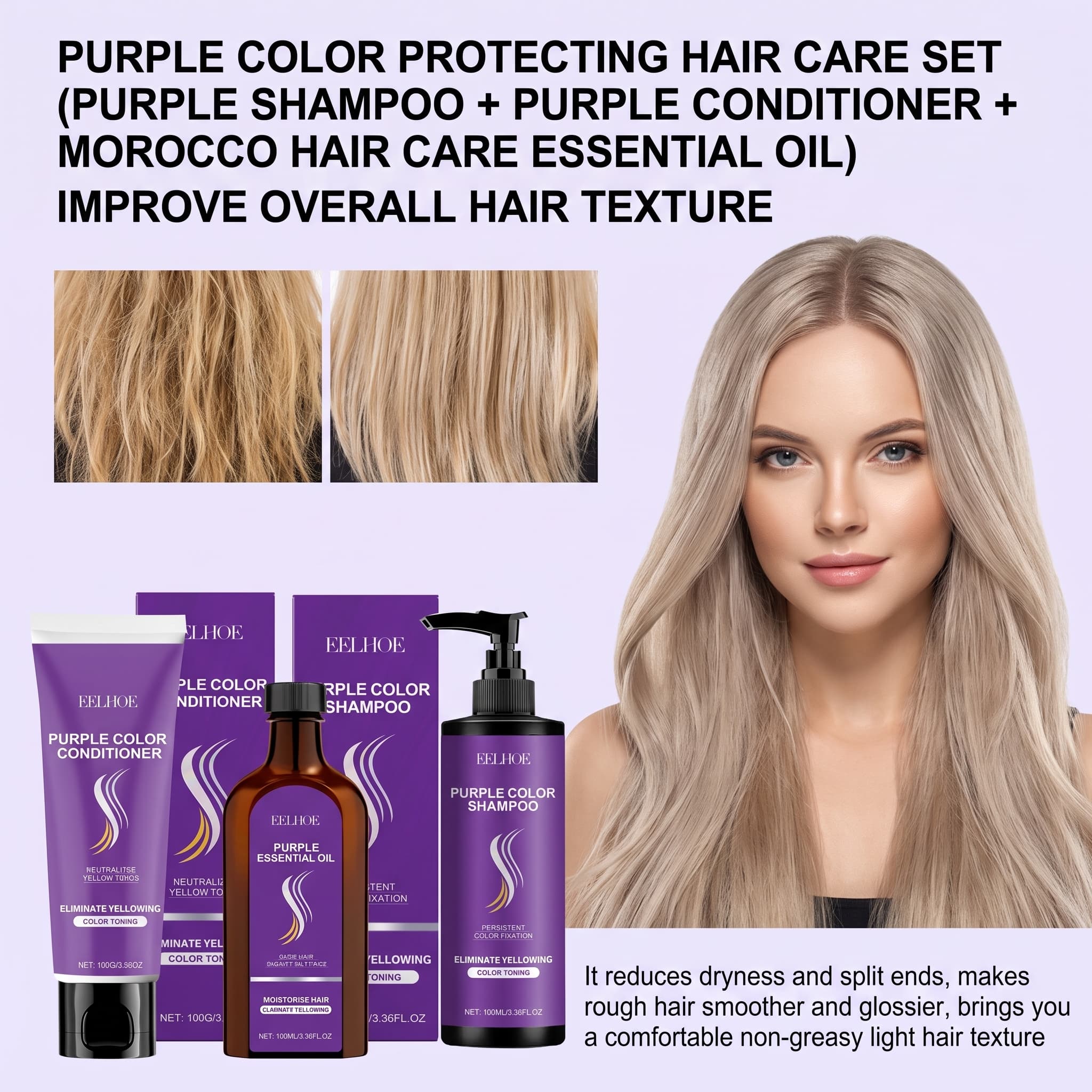 Hair Care Conditioner - Set Shampoo Viola con Balsamo, Olio